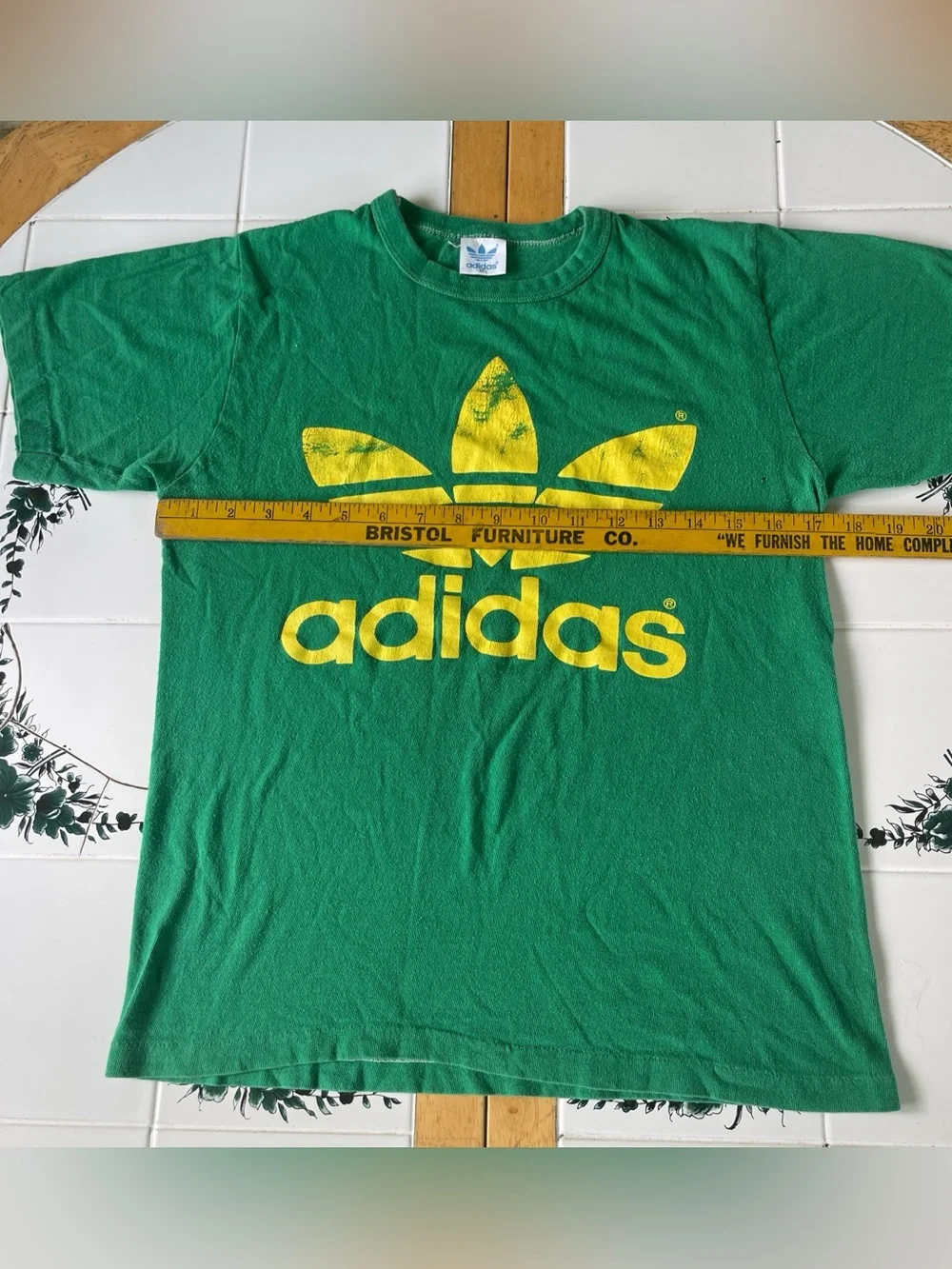 Vintage adidas t shirt s trefoil logo double sided 80s single stitch green retro